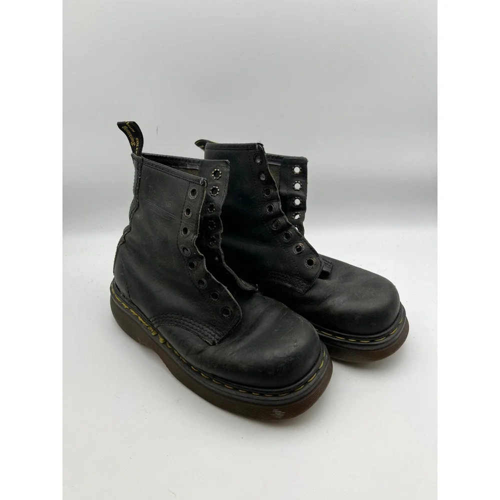 Vintage Dr Martens England Black Leather Square Toe Platform Boots Mens 8.5-9